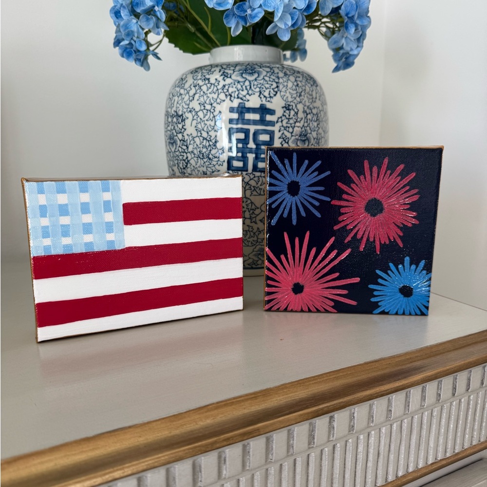 Hand-Painted Acrylic July 4th Flag and Fireworks BY ME!